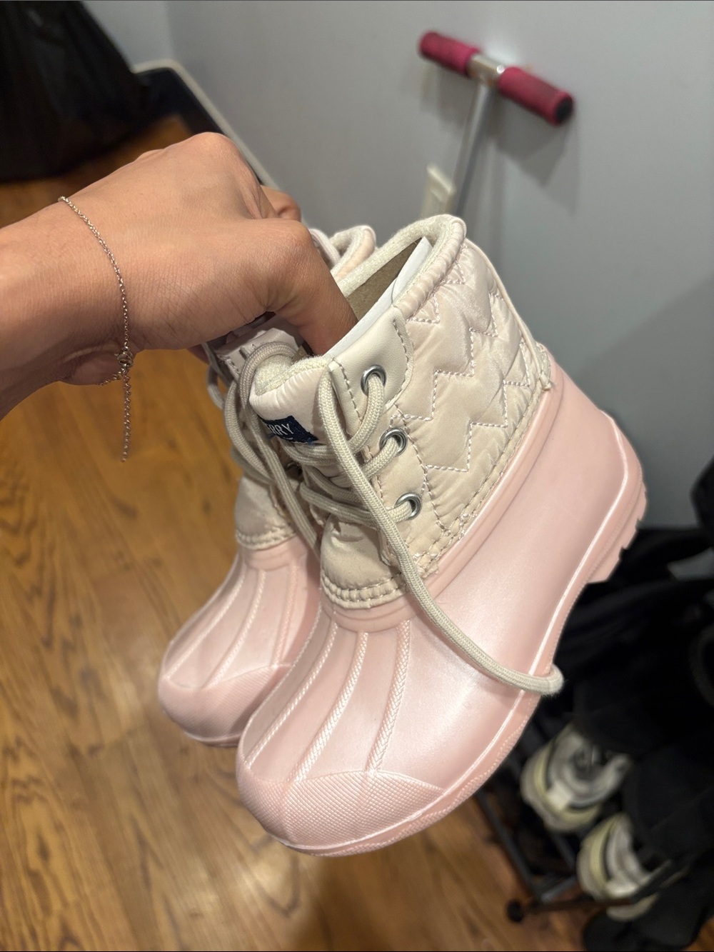 Sperry Kids Quilted Pink & Cream Rain Snow Boots